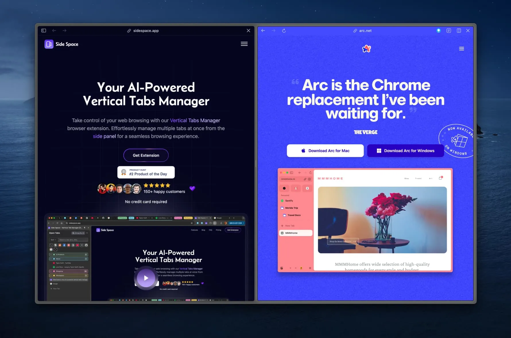 Arc browser split view