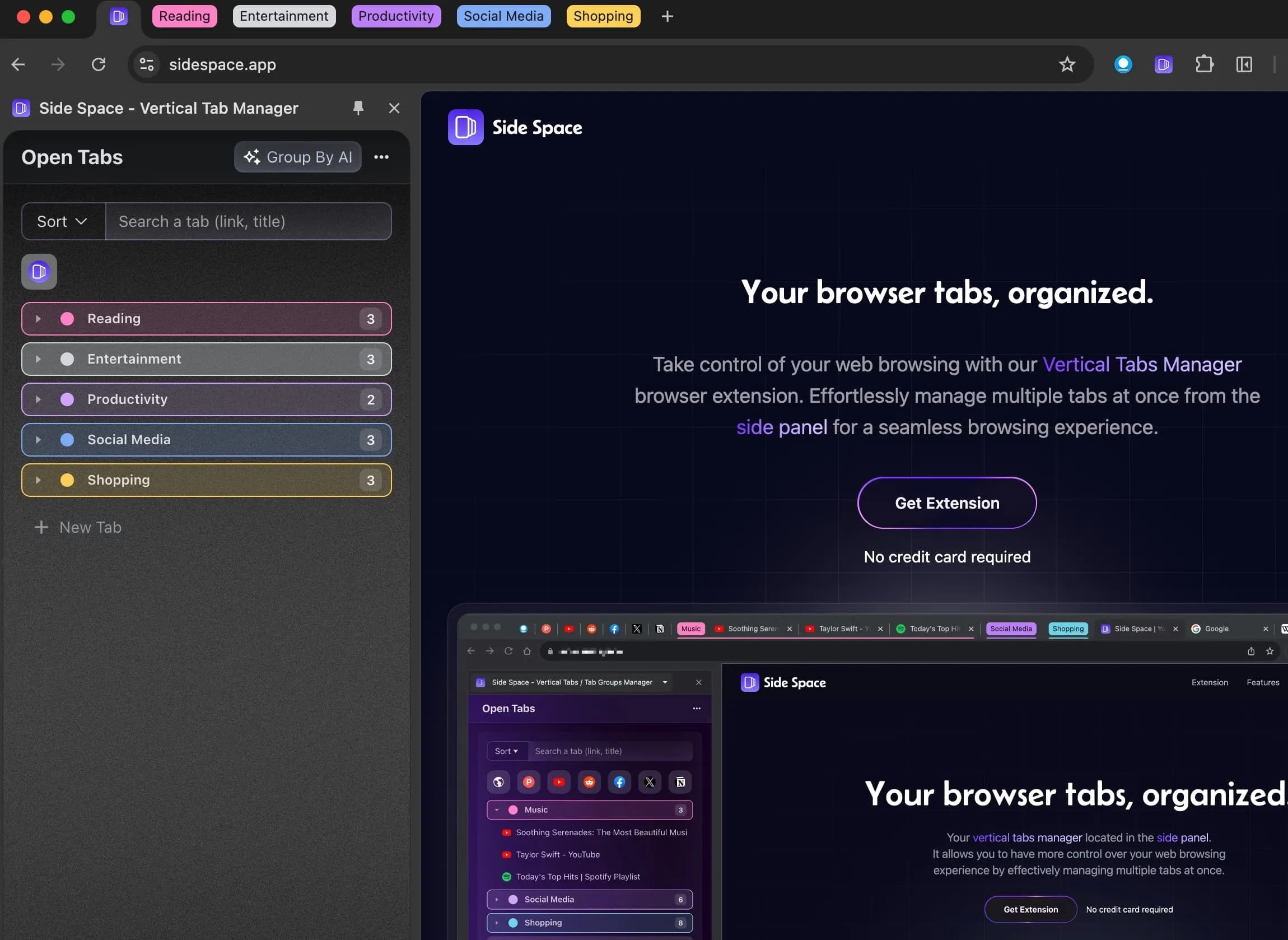 Side Space AI-Powered Tab Grouping