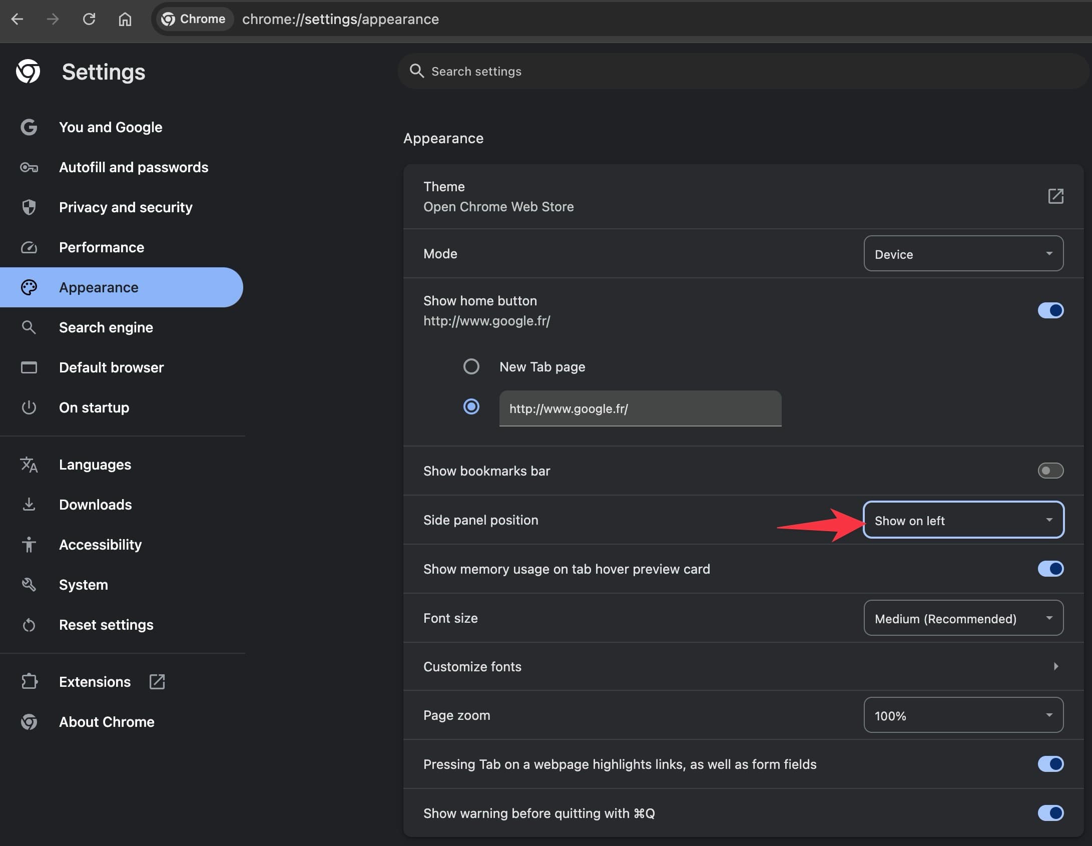 How to Change the Position of Chrome's Side Panel