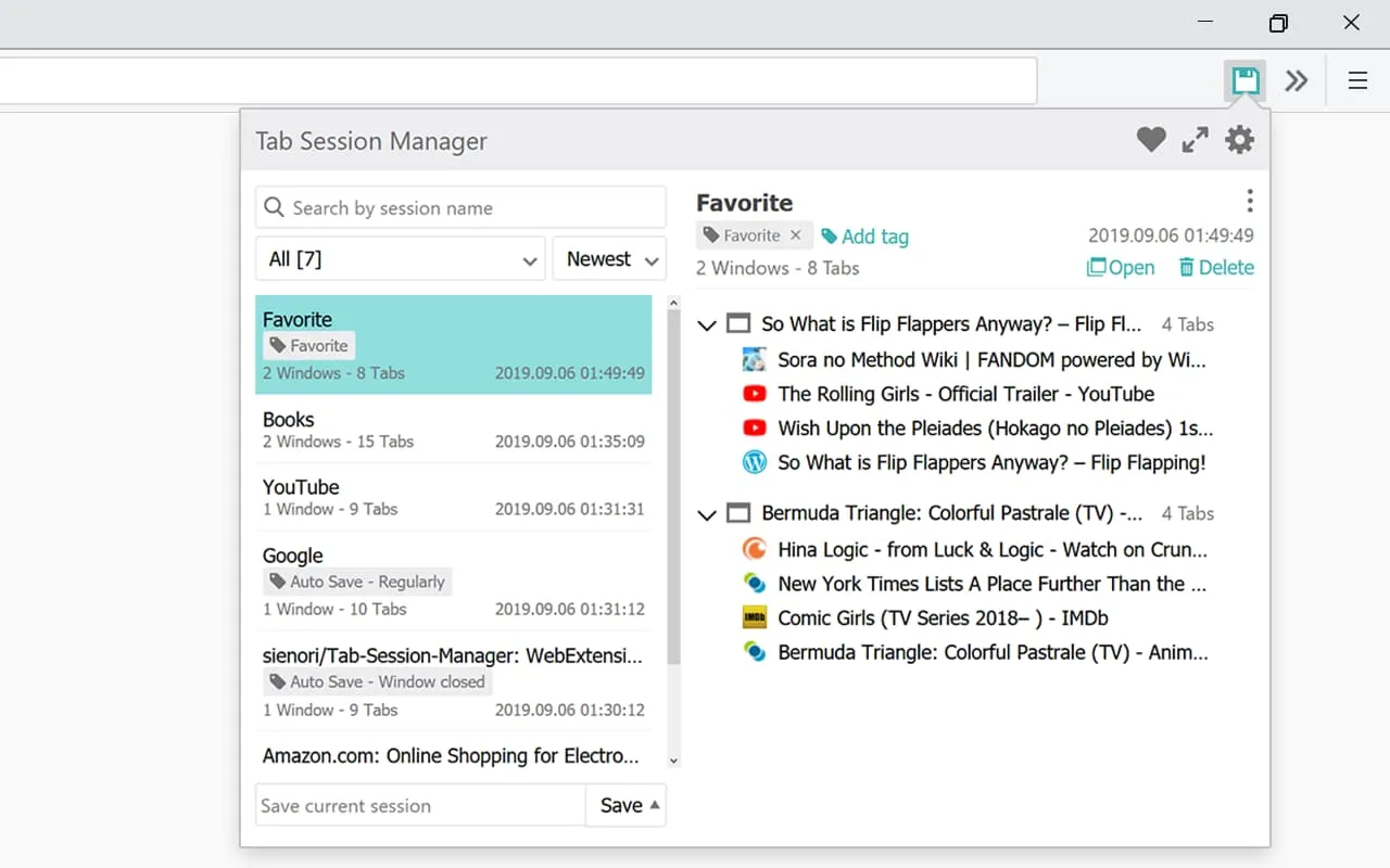 tab session manager dashboard